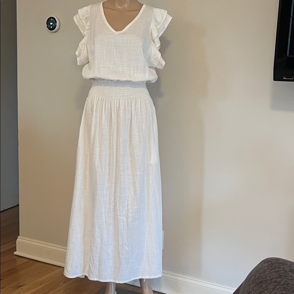 Aura White Ruffle Sleeve Maxi Dress